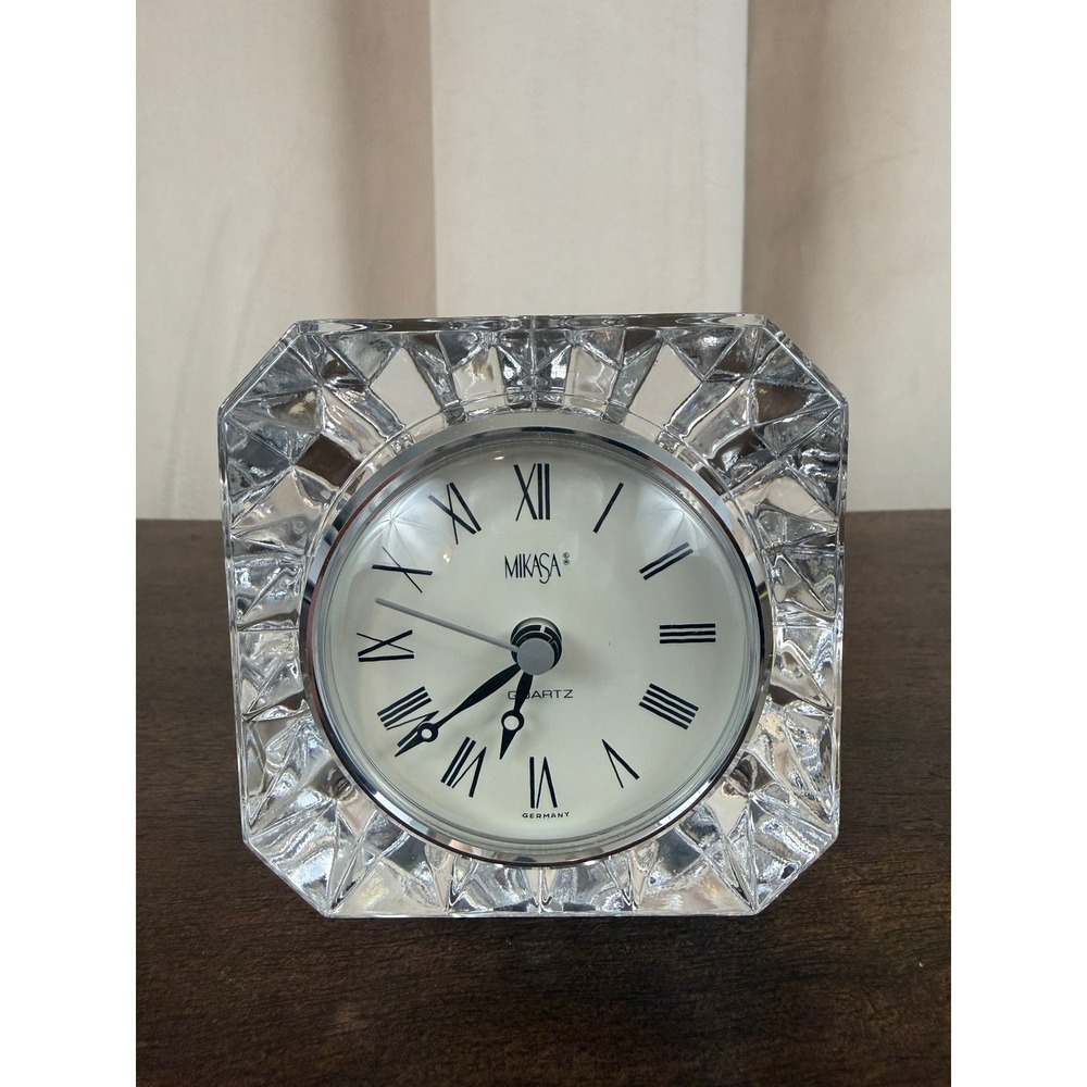VTG Mikasa "Westminster" Diamond Cut Crystal Desk Clock 3.5" Square